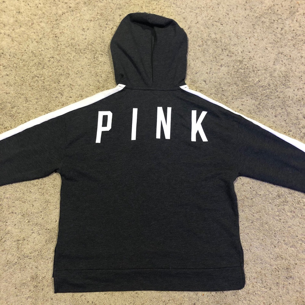 VICTORIA'S SECRET PINK sz L GRAY PULLOVER SPELLOUT HOODIE Sweatshirt Graphic Z22